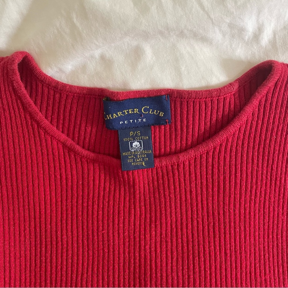 Charter Club Red Ribbed T-Shirt - Picture 3 of 4
